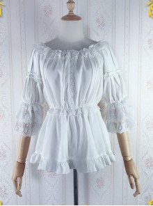 Strawberry Witch Mechanical Balloon Series White Chiffon Classic Lolita Half Sleeve Shirt