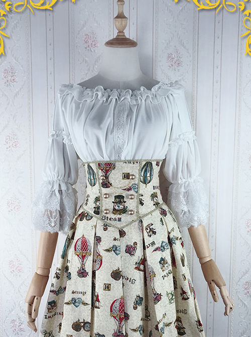 Strawberry Witch Mechanical Balloon Series White Chiffon Classic Lolita Half Sleeve Shirt