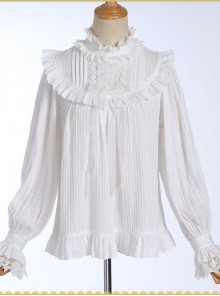 White Cotton Little High Collar Classic Lolita Long Sleeve Shirt