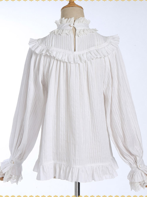 White Cotton Little High Collar Classic Lolita Long Sleeve Shirt