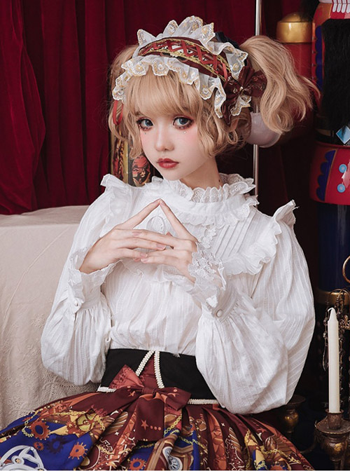 White Cotton Little High Collar Classic Lolita Long Sleeve Shirt