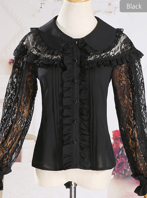 Retro Doll-collar Lace Hollowed Out Classic Lolita Long Sleeve Shirt