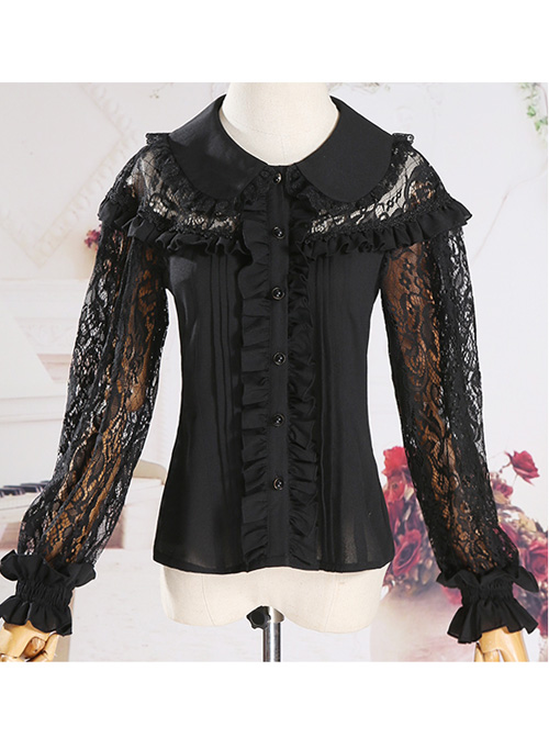 Retro Doll-collar Lace Hollowed Out Classic Lolita Long Sleeve Shirt