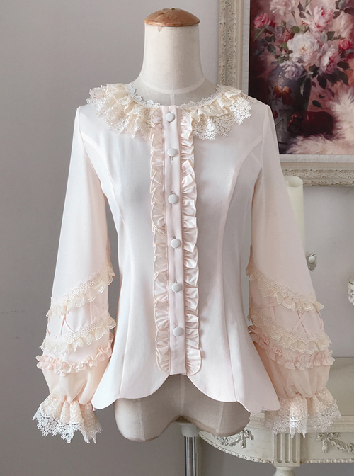 Colored Glaze Fence Series Petal Hem Classic Lolita Lace Long Sleeve Shirt