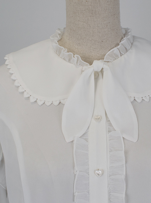 White Chiffon Cute Rabbit Ears Doll Collar Classic Lolita Long Sleeve Shirt