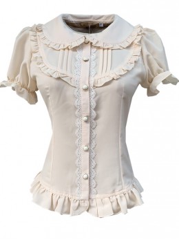 Elegant Doll Collar Ruffle Classic Lolita White Or Apricot Short Sleeve Shirt