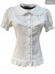 Elegant Doll Collar Ruffle Classic Lolita White Or Apricot Short Sleeve Shirt