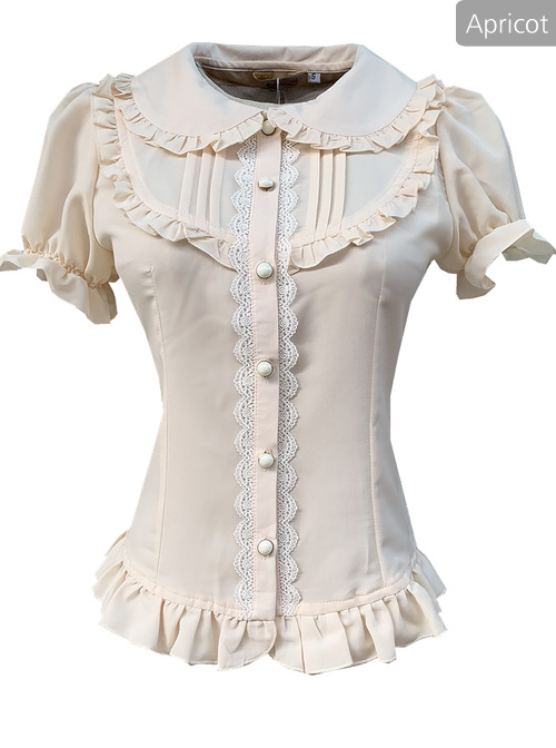 Elegant Doll Collar Ruffle Classic Lolita White Or Apricot Short Sleeve Shirt