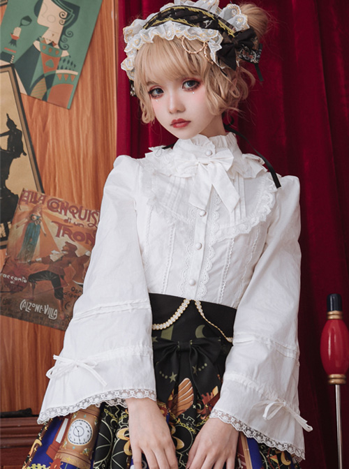 White Or Black High Collar Ruffle Classic Lolita Long Sleeve Shirt