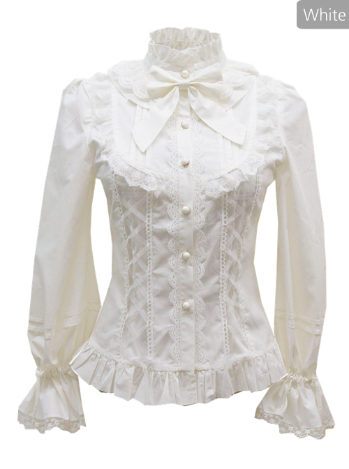 White Or Black High Collar Ruffle Classic Lolita Long Sleeve Shirt