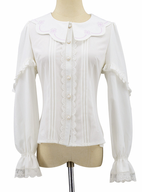 Spring Cute Petal Collar White Classic Lolita Long Sleeve Shirt