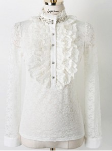 Pearl Small High Collar Lace Lolita Long Sleeve Shirt