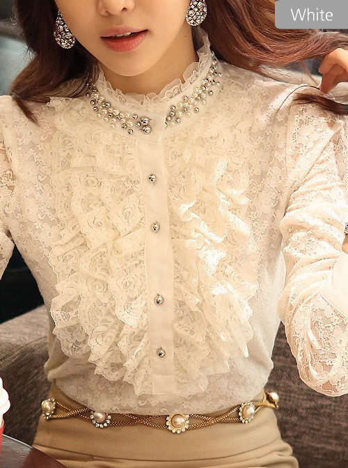 Pearl Small High Collar Lace Lolita Long Sleeve Shirt