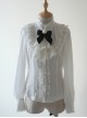 Lace Ruffle White Lolita Long Sleeve Shirt And Retro Lace Black Silk Bowknot-tie Brooch