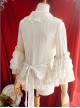 White Or Blue Chiffon Lace Doll Collar Bowknot Classic Lolita Trumpet Sleeve Shirt