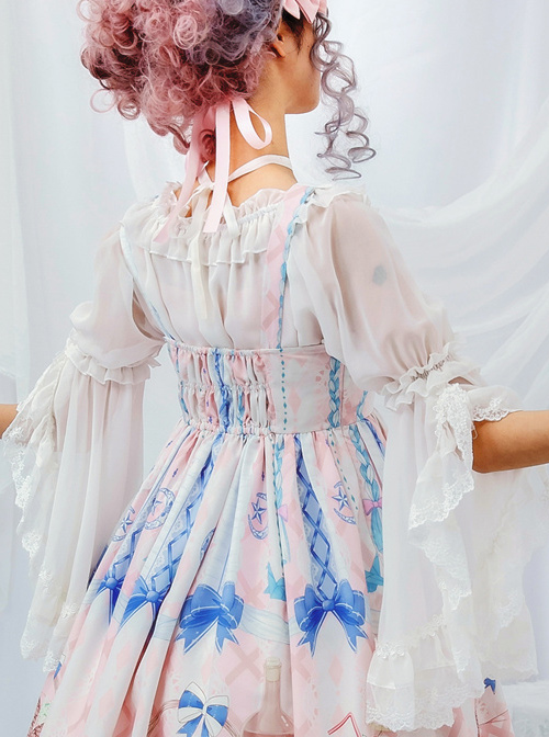 Pure Color Chiffon Lace Classic Lolita Trumpet Sleeve Shirt