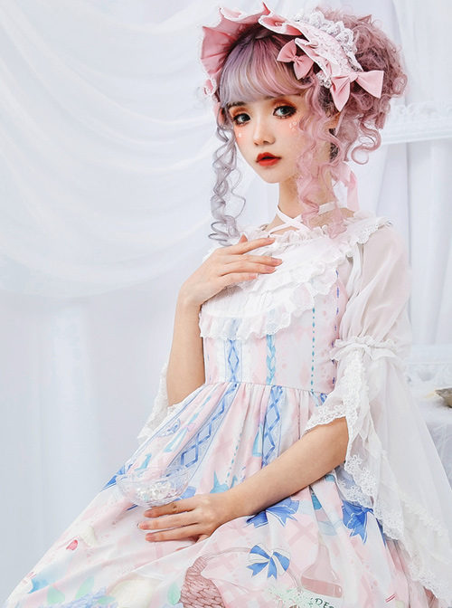 Pure Color Chiffon Lace Classic Lolita Trumpet Sleeve Shirt