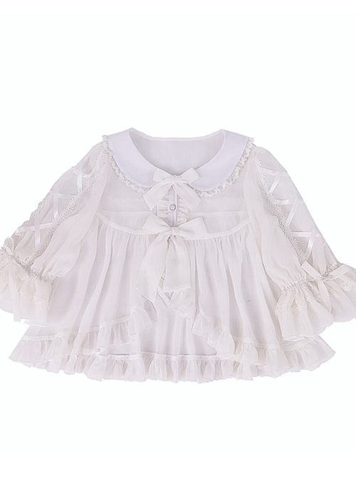 White Chiffon Doll Collar Classic Lolita Seven-quarter Sleeve Anti-sunburn Shirt