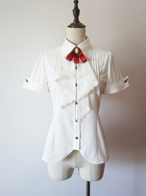 Researcher Series White Lapel Classic Lolita Short Sleeve Blouses With A Bow Tie