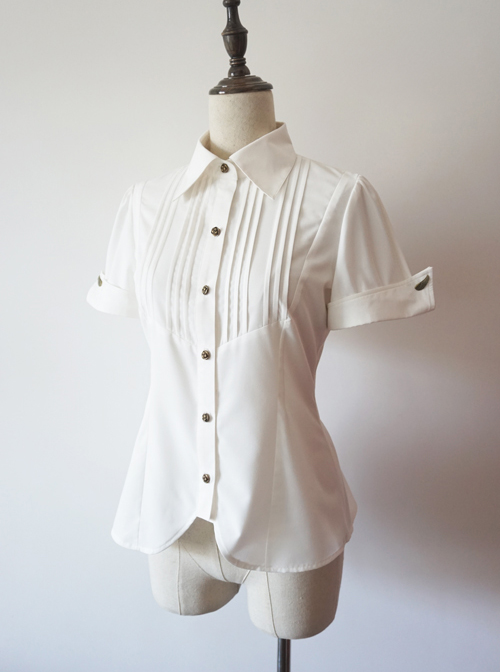 Researcher Series White Lapel Classic Lolita Short Sleeve Blouses With A Bow Tie