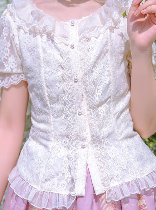 The Poetry Of Roses Series Elegant Lace Daily Short Sleeve Trumpet Sleeves Two Wearing Ways Classic Lolita Shirt