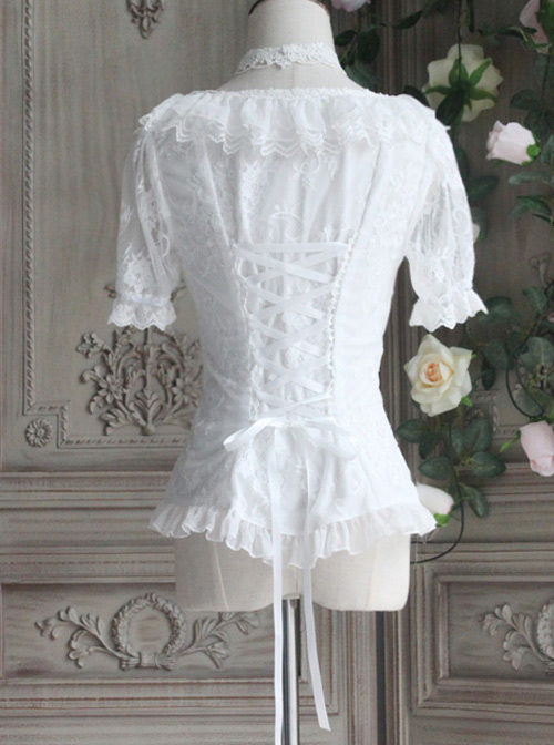 The Poetry Of Roses Series Elegant Lace Daily Short Sleeve Trumpet Sleeves Two Wearing Ways Classic Lolita Shirt