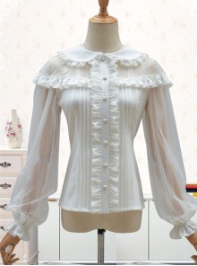 Doll Collar Lace Chiffon Long Sleeve Blouses Classic Lolita Lantern Sleeve Shirt