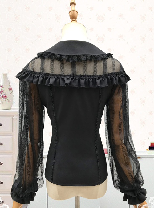 Doll Collar Lace Chiffon Long Sleeve Blouses Classic Lolita Lantern Sleeve Shirt