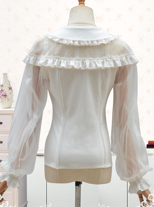 Doll Collar Lace Chiffon Long Sleeve Blouses Classic Lolita Lantern Sleeve Shirt