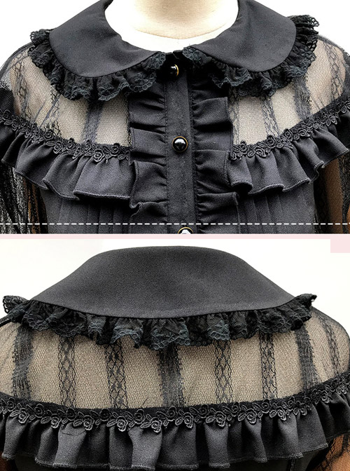 Doll Collar Lace Chiffon Long Sleeve Blouses Classic Lolita Lantern Sleeve Shirt