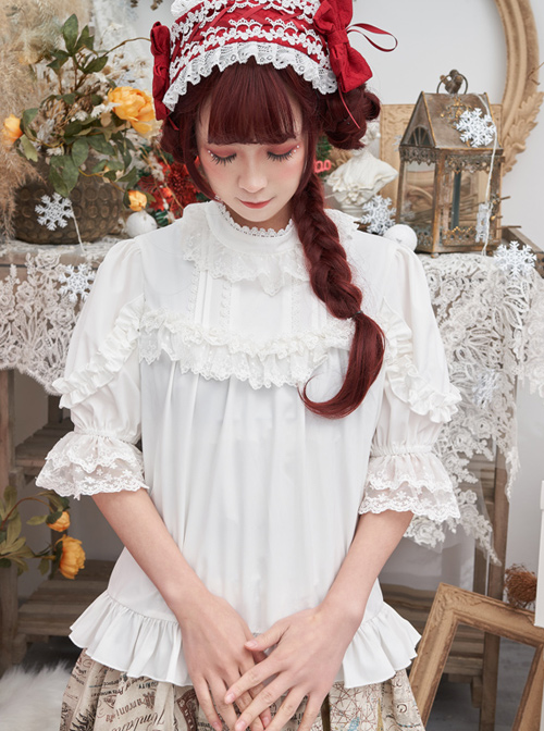 Full-blown Flowers Series Chiffon Lace Loose Sweet Lolita Half Sleeve Shirt