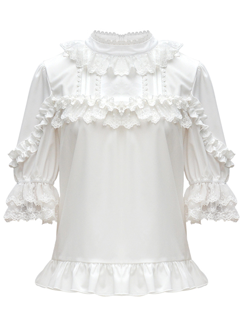 Full-blown Flowers Series Chiffon Lace Loose Sweet Lolita Half Sleeve Shirt