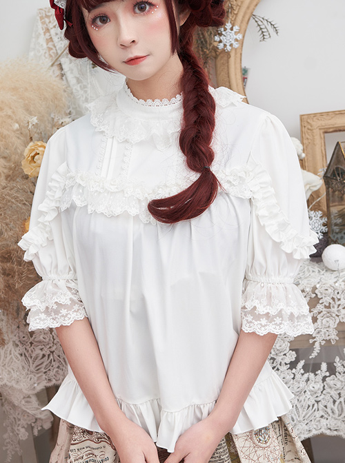 Full-blown Flowers Series Chiffon Lace Loose Sweet Lolita Half Sleeve Shirt