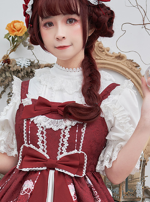 Full-blown Flowers Series Chiffon Lace Loose Sweet Lolita Half Sleeve Shirt