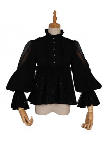 Divine Salvation Series Retro High Collar Gothic Lolita Black Long Sleeve Shirt