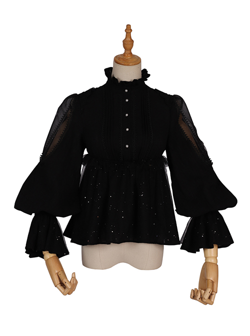 Divine Salvation Series Retro High Collar Gothic Lolita Black Long Sleeve Shirt