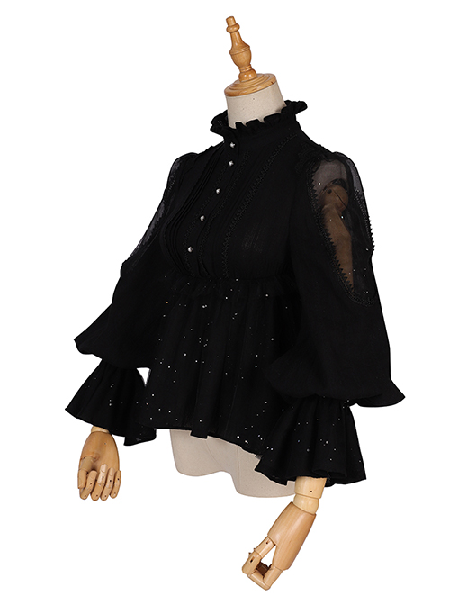 Divine Salvation Series Retro High Collar Gothic Lolita Black Long Sleeve Shirt