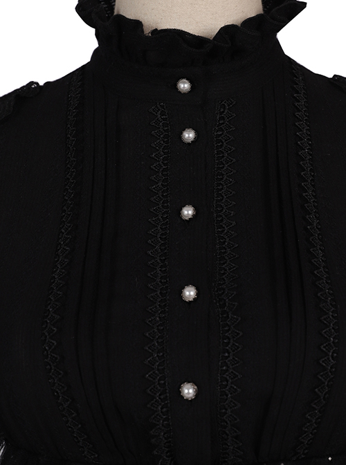 Divine Salvation Series Retro High Collar Gothic Lolita Black Long Sleeve Shirt