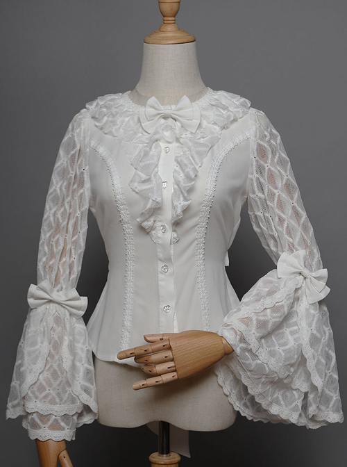 Magic Tea Party Breeze Alice Series Chiffon Bowknot Lace Ruffle Classic Lolita Long Sleeve Shirt