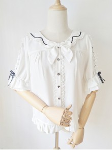 Ribbon Bowknot Ruffle Chiffon Short Sleeve Shirt Sweet Lolita Blouse