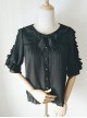 Ribbon Bowknot Ruffle Chiffon Short Sleeve Shirt Sweet Lolita Blouse