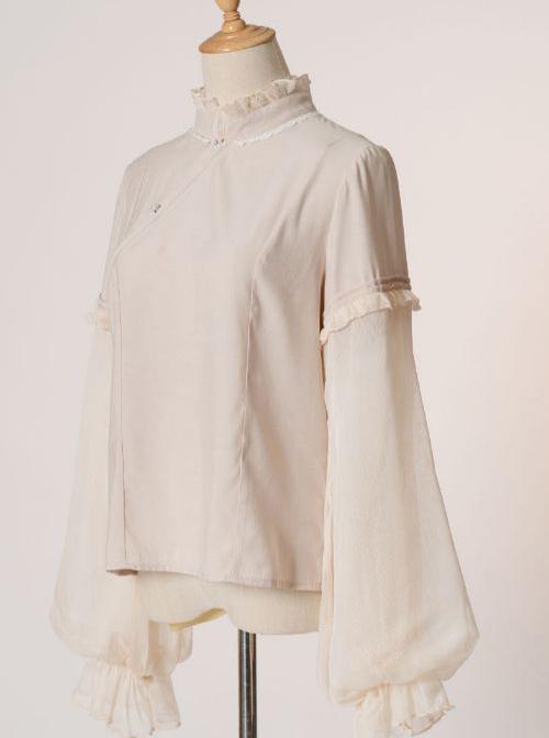 Chinese Style Beige Stand Collar Classic Lolita Long Sleeve Shirt