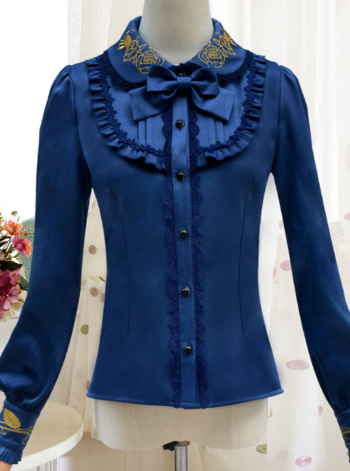 Autumn Dew Series Lapel Embroidery Classic Lolita Autumn Winter Long Sleeve Shirt