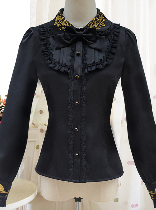 Autumn Dew Series Lapel Embroidery Classic Lolita Autumn Winter Long Sleeve Shirt