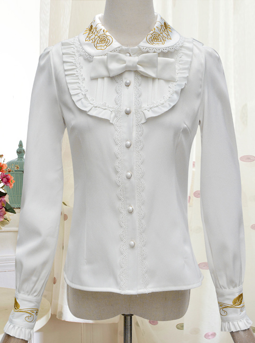 Autumn Dew Series Lapel Embroidery Classic Lolita Autumn Winter Long Sleeve Shirt