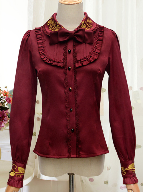 Autumn Dew Series Lapel Embroidery Classic Lolita Autumn Winter Long Sleeve Shirt