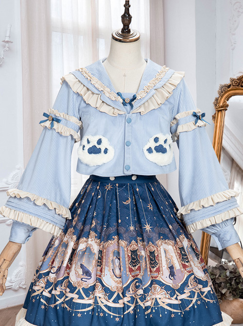 Explore The Stars Series Ruffle Blue Sweet Lolita Long Sleeve Cute Short Shirt