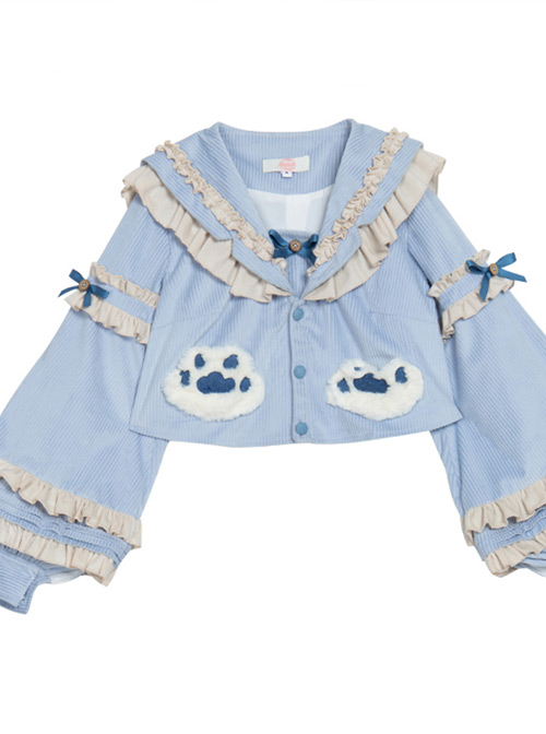 Explore The Stars Series Ruffle Blue Sweet Lolita Long Sleeve Cute Short Shirt