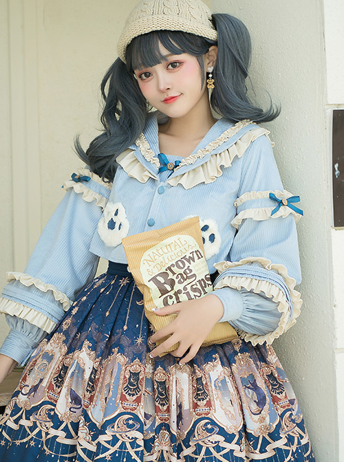 Explore The Stars Series Ruffle Blue Sweet Lolita Long Sleeve Cute Short Shirt