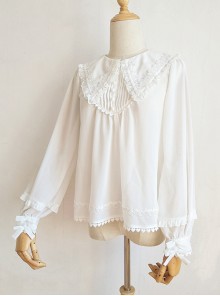 White Chiffon Pointed Collar Classic Lolita Puff Sleeve Long Sleeve Shirt